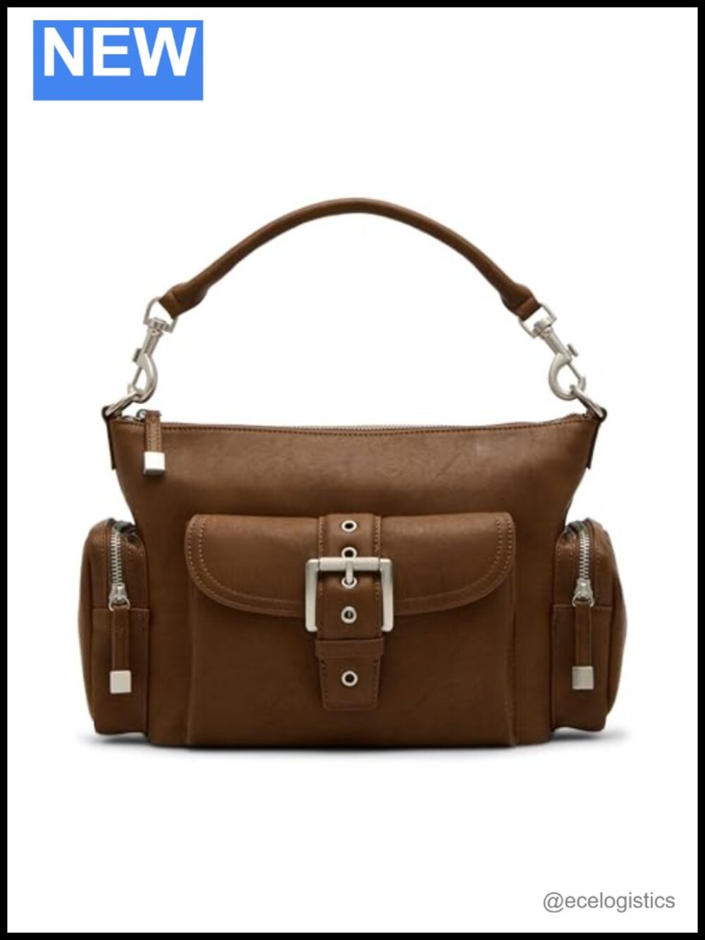 Faux Leather Cargo Shoulder Bag with Zip Pockets